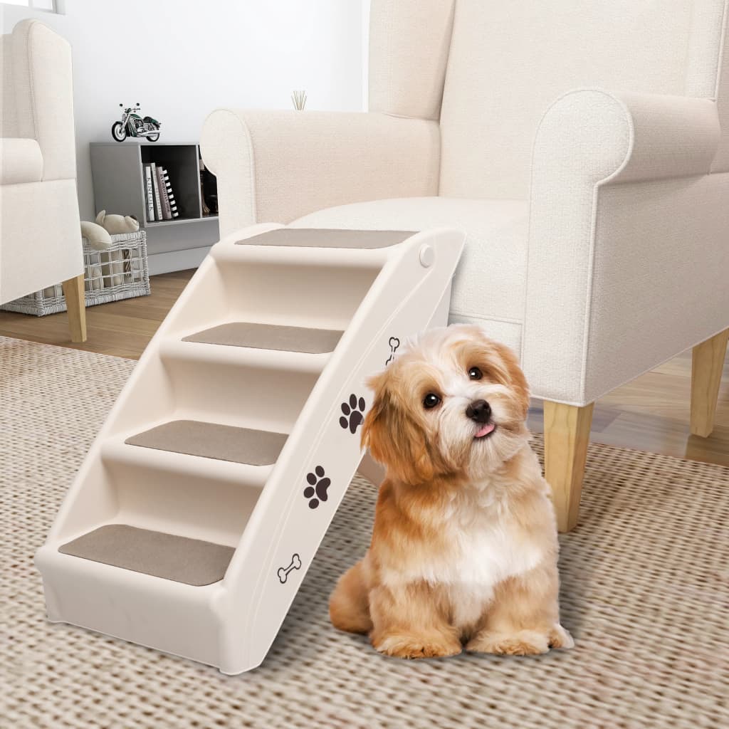 NNEVL Folding Dog Stairs Cream 62x40x49.5 cm